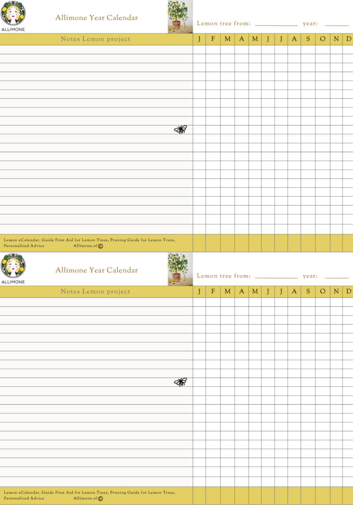 Year Calendar for Lemon Trees